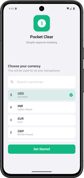 Pocket Clear currency selection