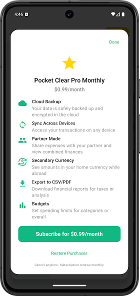 Pocket Clear Pro subscription features